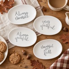 Thankful and Grateful Stoneware Plate Set of 4