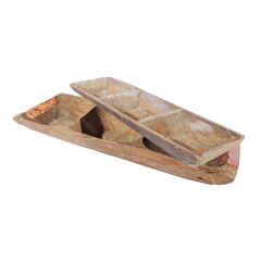 Three Compartment Carved Dough Bowl