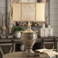 Antiqued Whitewashed Table Lamp Set of 2