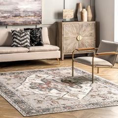 Traditional Medallion Area Rug Beige