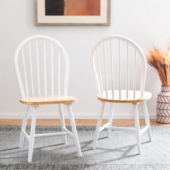 Classic Spindle Back Farmhouse Dining Chair Set of 2 White/Natural