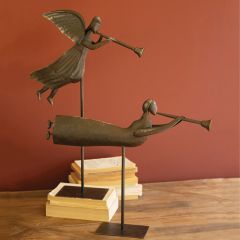 Trumpeting Angel Metal Folk Art Figurines Set of 2