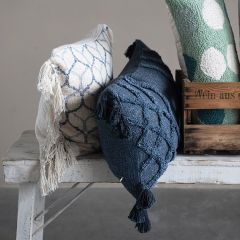 Tufted Chevron Pattern Accent Pillow With Tassels