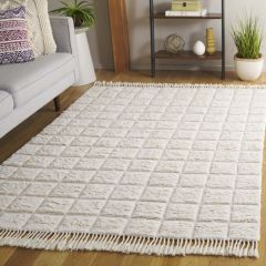 Tufted Ivory Grid Pattern Area Rug