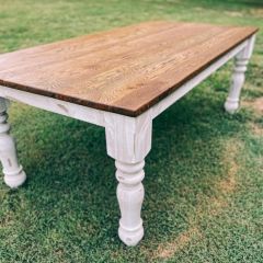 Turned Leg Oak Farmhouse Dining Table | SHIPS FREE 