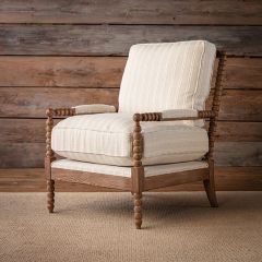 Turned Wood Striped Cushion Accent Chair
