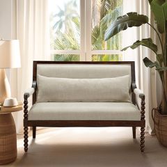 Turned Wood Upholstered Love Seat With Pillow