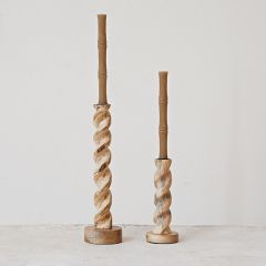 Twisted Mango Wood Candle Holder 14.25 Inch