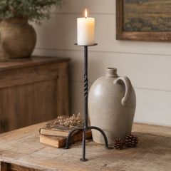 Twisted Wrought Iron Pillar Candle Stand 16 Inch