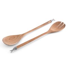 Vagabond House Pewter Bunny End Teak Salad Server Set