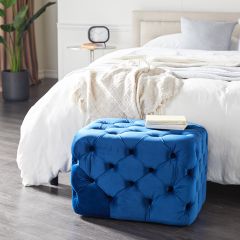 Velvet Blues Contemporary Ottoman