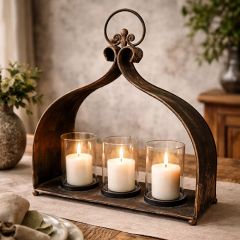 Vintage Inspired Cast Iron Triple Candle Holder