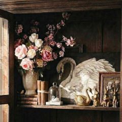 Vintage Swan Print Canvas Wall Art