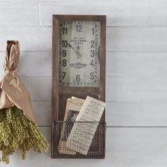 Wall Panel Clock With Wire Basket