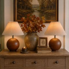 Walnut Sphere Table Lamp Set of 2