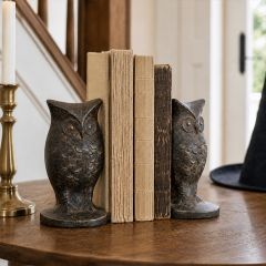 Watchful Owl Cast Iron Bookend Set of 2