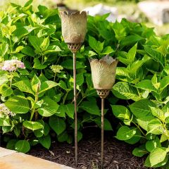 Weathered Green Garden Blossom Stake Set of 2