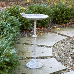 Weathered Grey Metal Bird Bath
