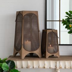 Weathered Mesh Panel Candle Lanterns Set of 2