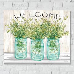 Welcome Mason Jar Floral Canvas Wall Art