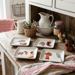 Whimsy Chicken Stoneware Plate Set of 4