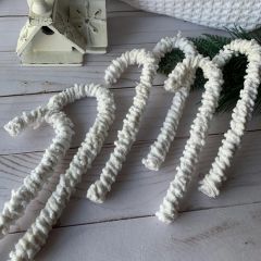 White Chenille Fabric Candy Cane Set of 6