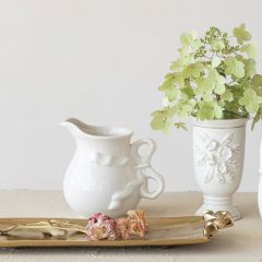 White Stoneware Pitcher with Bow Handle