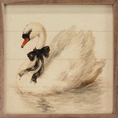 White Swan With Black Ribbon Framed Wall Art
