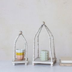 Whitewashed Beaded Candle Riser Set of 2