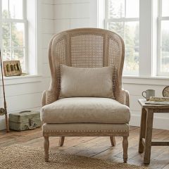 Whitewashed Cane Back Wing Chair