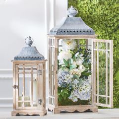 Whitewashed Finish Country Lantern Set of 2