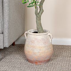 Whitewashed Textured Terracotta Urn Pot