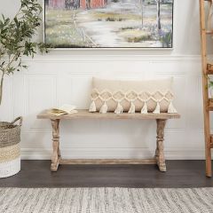 Whitewashed Wood Farmhouse Bench