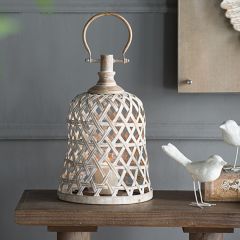 Whitewashed Woven Bamboo Lantern