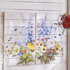 Wildflower Blooms Wood Slat Wall Art Set of 2