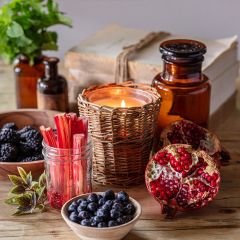 Willow Wrapped Glass Jar Candle Collection Rhubarb and Berry