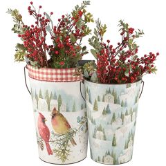 Winter Cardinal Hanging Wall Bucket Set of 2
