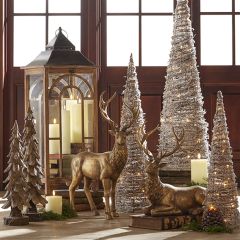 Wood and Glass Arched Pane Lantern Set of 2