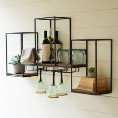 Wood and Metal Cubed Hanging Wine Rack