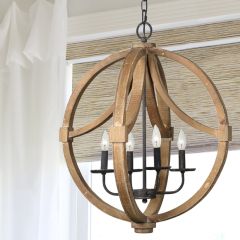 Wood And Metal Sphere Chandelier