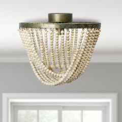 Wood Bead and Metal Draped Semi Flush Light