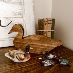 Wood Duck with Frayed Ribbon Shelf Sitter Set of 3