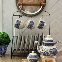 Wood Handled Farmhouse Plate And Cup Rack