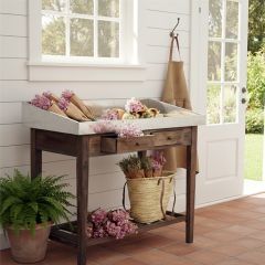 Wood Potting Table With Galvanized Top