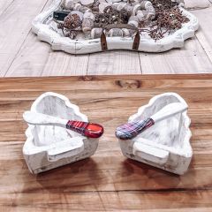 Wood Tree Bowl With Plaid Handle Spreader Set of 2