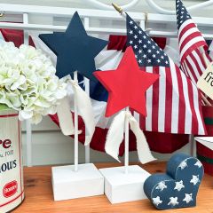 Wooden Patriotic Star on Dowel Set of 2