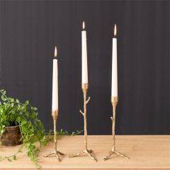 Woodland Branch Gold Metal Taper Holder Set of 3