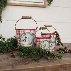 Woodland Scenes Plaid Christmas Bucket Set of 3