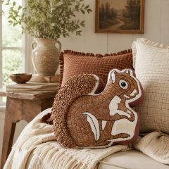 Woodland Squirrel Embroidered Accent Pillow