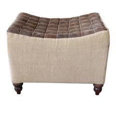Worn Leather and Burlap Bench Seat